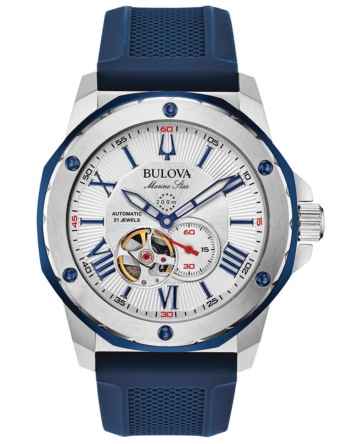

Мужские автоматические часы Marine Star с синим силиконовым ремешком, 45 мм Bulova
