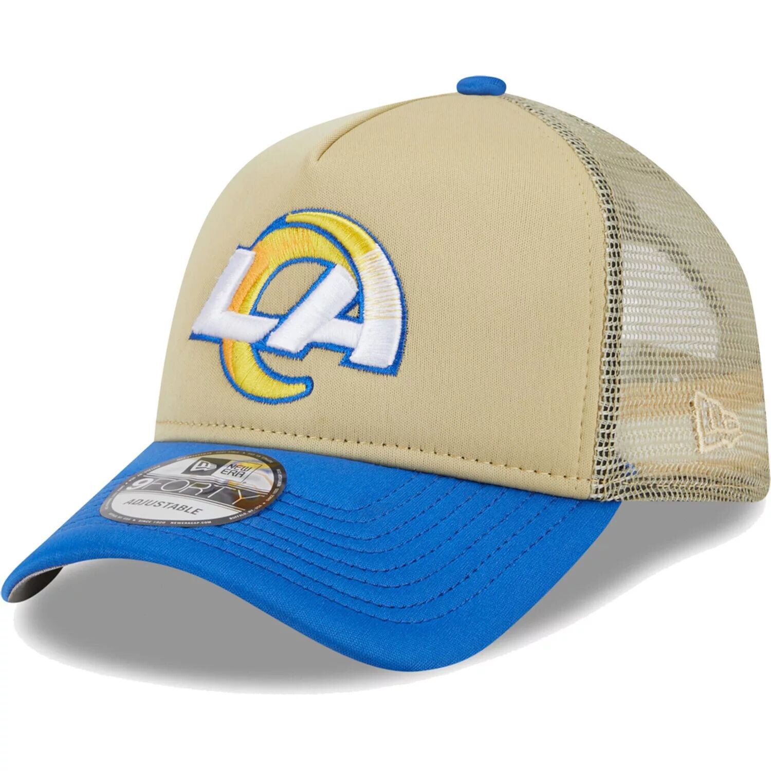 

Мужская регулируемая кепка New Era Tan/Royal Los Angeles Rams All Day A-Frame Trucker 9FORTY