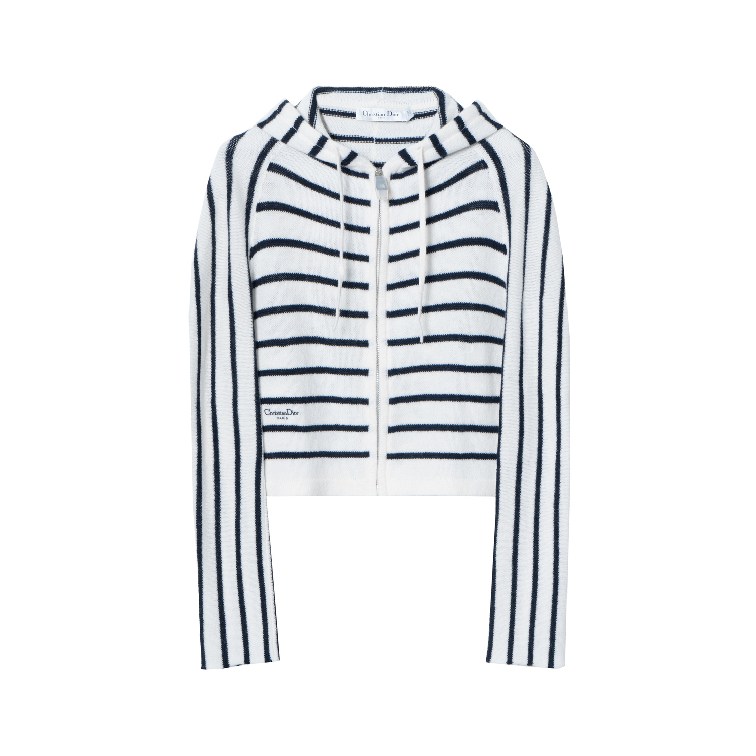 

Христианская полосатая кардиган с молнией и кулиской DIOR, белый