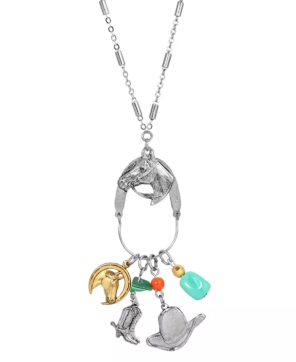 

Женское ожерелье в виде лошадиной головы с шляпой и сапогами 2028, multi