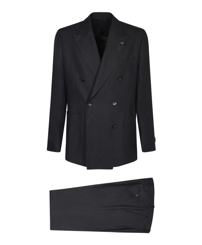 

Двубортный льняной костюм Lardini, черный
