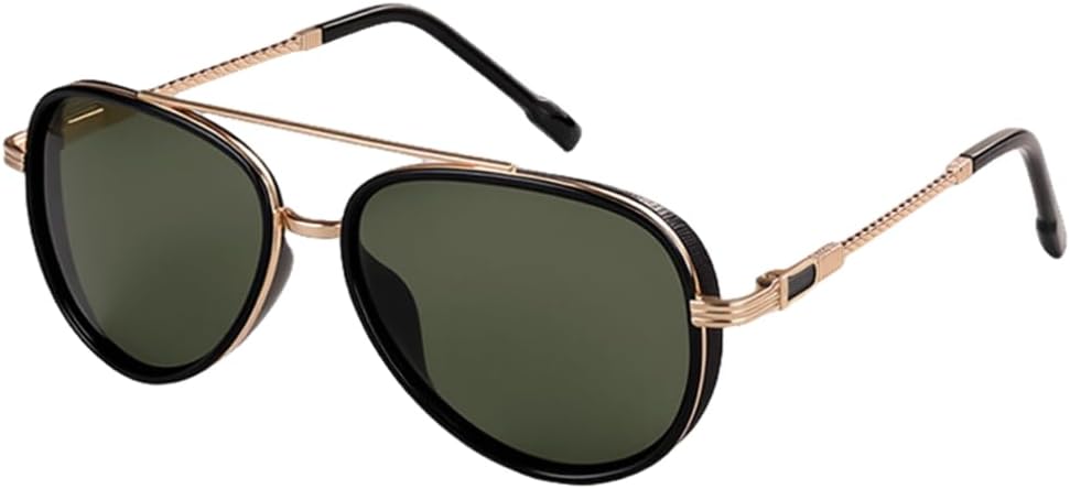 

Винтажные овальные поляризованные мужские солнцезащитные очки, классические очки с двойной перемычкой, ретро-стиль, защита от УФ-излучения UV400 для активного отдыха VFDHN, Black Green C9