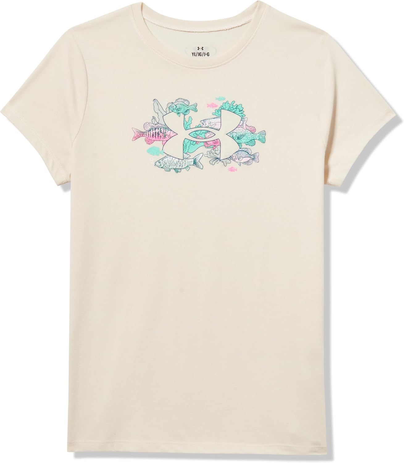 

Футболка Under Armour для девочек с коротким рукавом и круглым вырезом, легкая и дышащая спортивная футболка., Stone