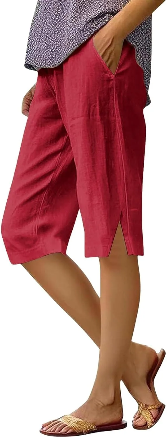 

Льняные капри для женщин с боковым разрезом yakyamgi