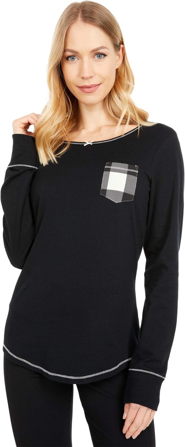 

Домашний топ Little Blue House by Hatley Cream Plaid Stretch Jersey Top, черный
