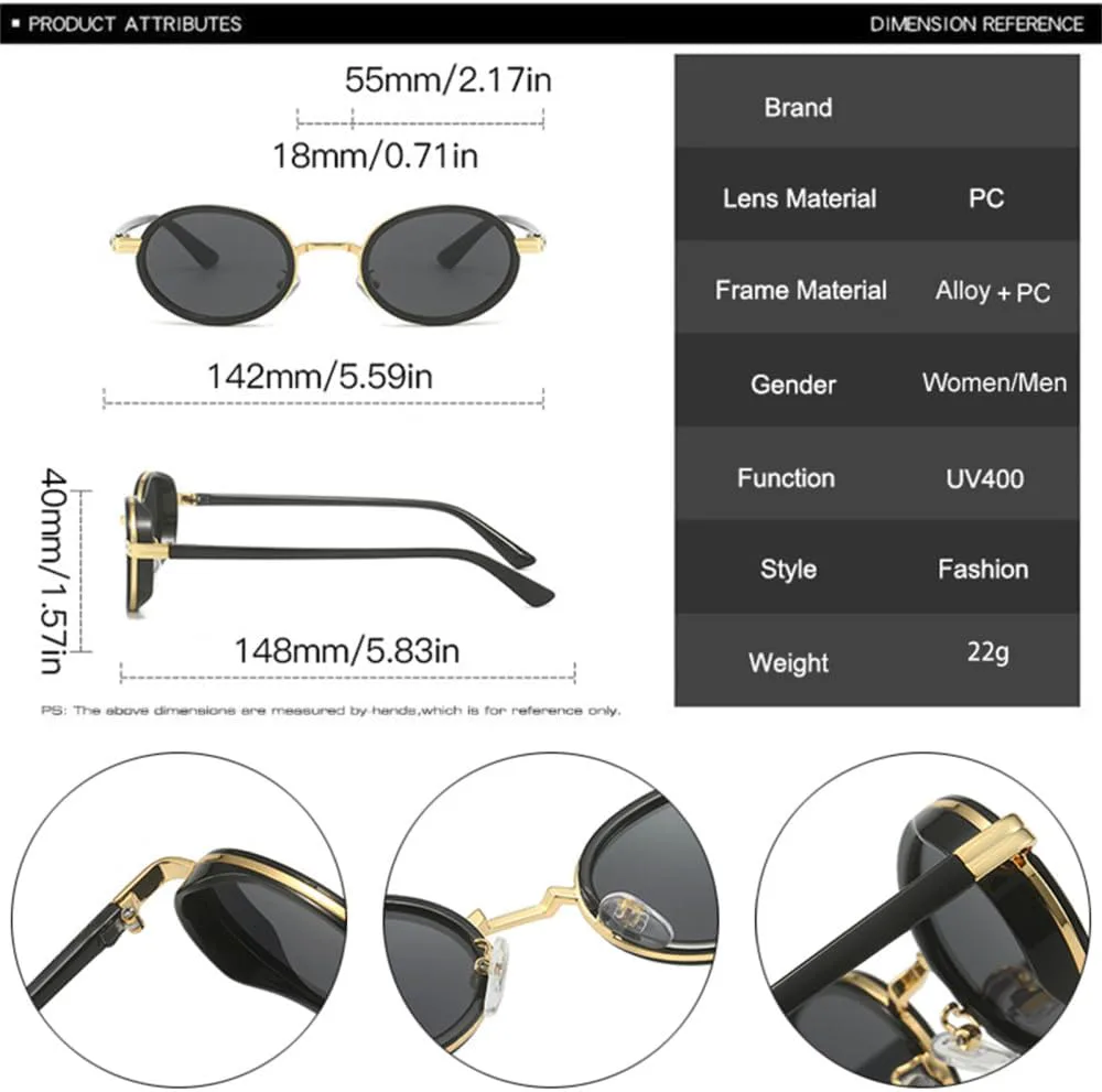 

Овальные панк-солнцезащитные очки для женщин, винтажные градиентные очки, защита от УФ-излучения UV400, солнцезащитные очки для мужчин HDUBFY, Black Golden Gray