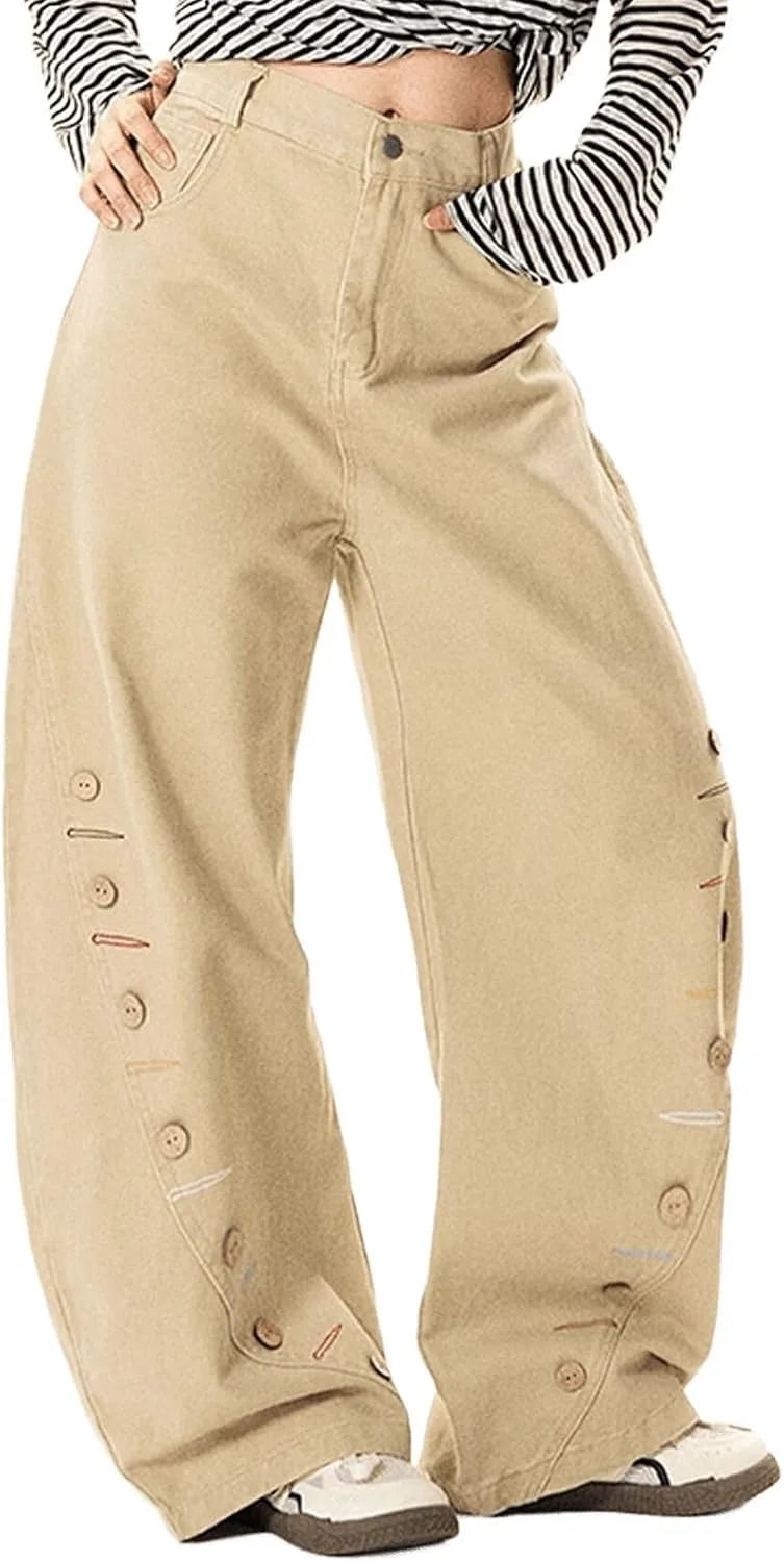 

Женские джинсы с высокой талией и свободным кроем, карго с пуговицами FEUSEUZ