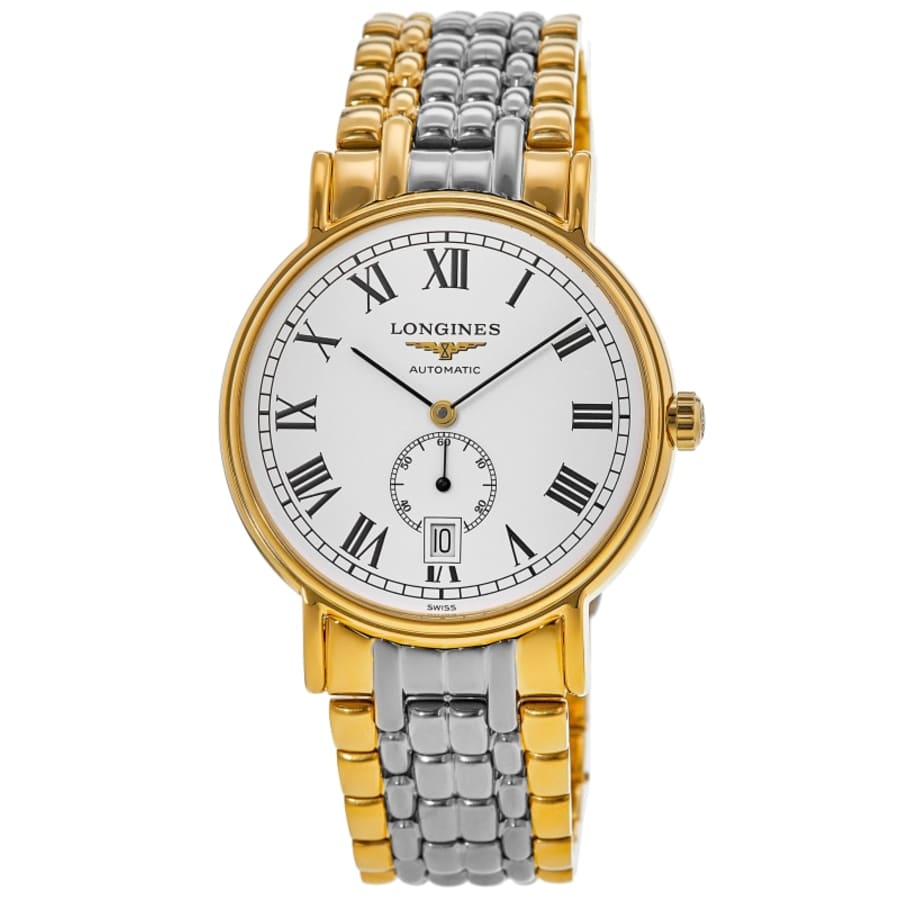 

Longines La Grande Classique Presence Автоматические мужские часы с белым циферблатом из желтого золота и PVD-покрытием L4.805.2.11.7
