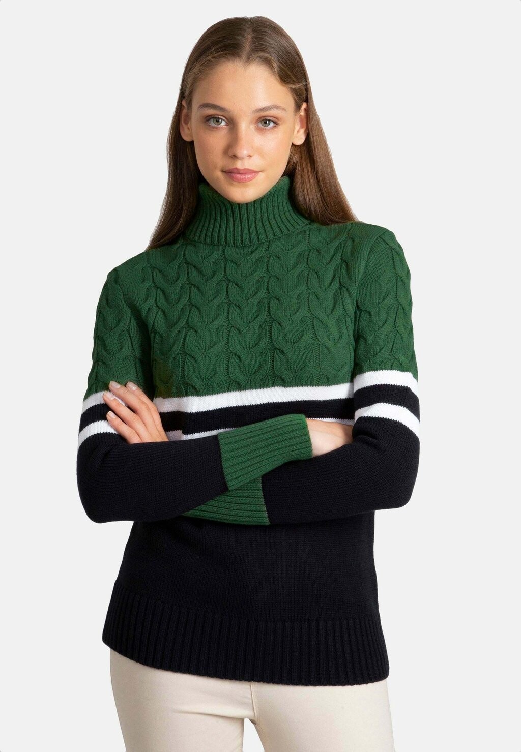 

Вязаный свитер TURTLE NECK Jacey Quinn, цвет dark green-ecru-navy