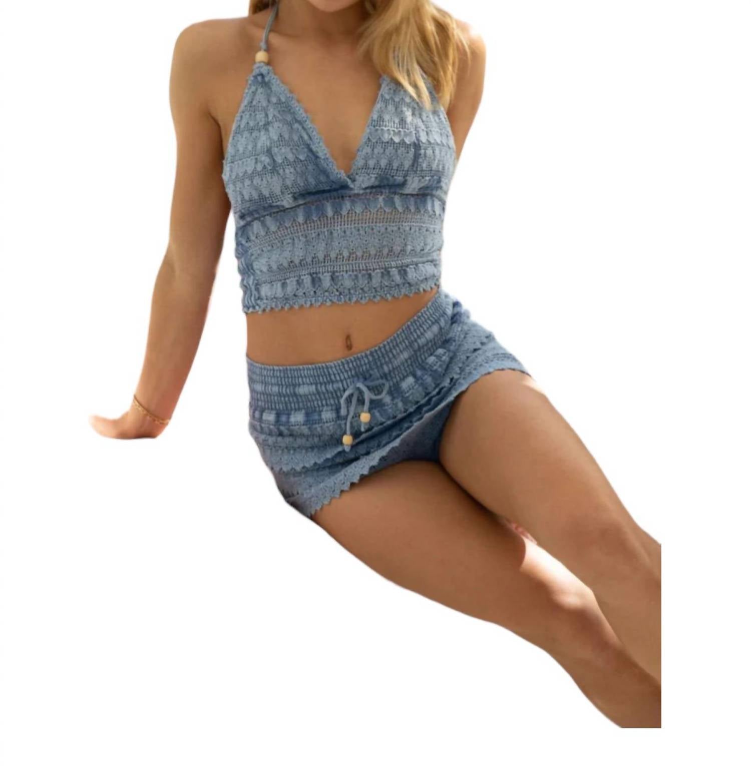 

Топ-халтер Cosmic Crochet Halter в цвете Denim Blue Blanco BY NATURE