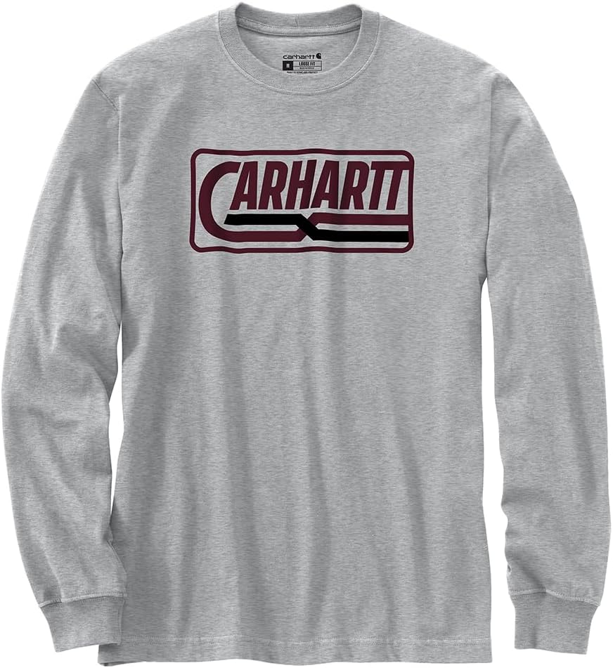 

Мужская свободная футболка Carhartt Heavyweight с длинным рукавом и графическим логотипом, Heather Gray