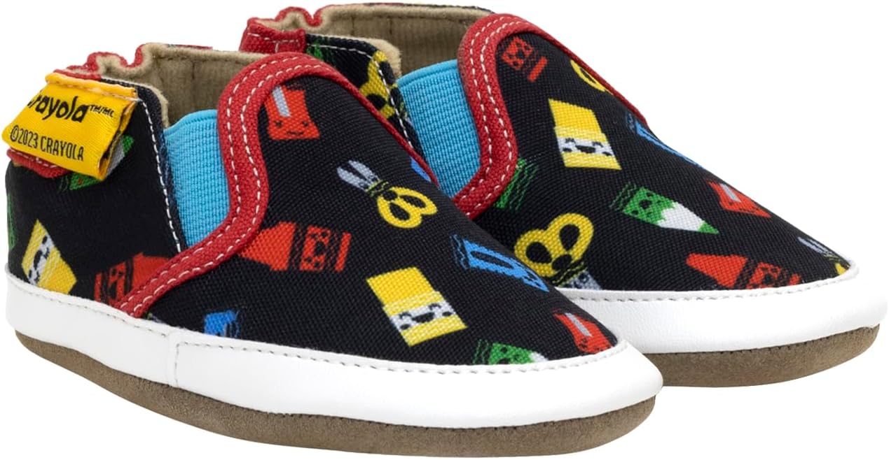 

Пинетки Robeez для мальчиков и мягкие обувь с противоскользящей подошвой для кроватки, тапочки-мокасины для младенцев и малышей, 0-24 месяца, Never Run With Scissors