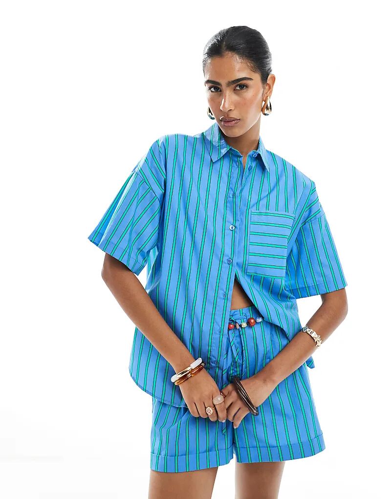 

Рубашка свободного кроя ASOS DESIGN в полоску синего и зеленого цветов