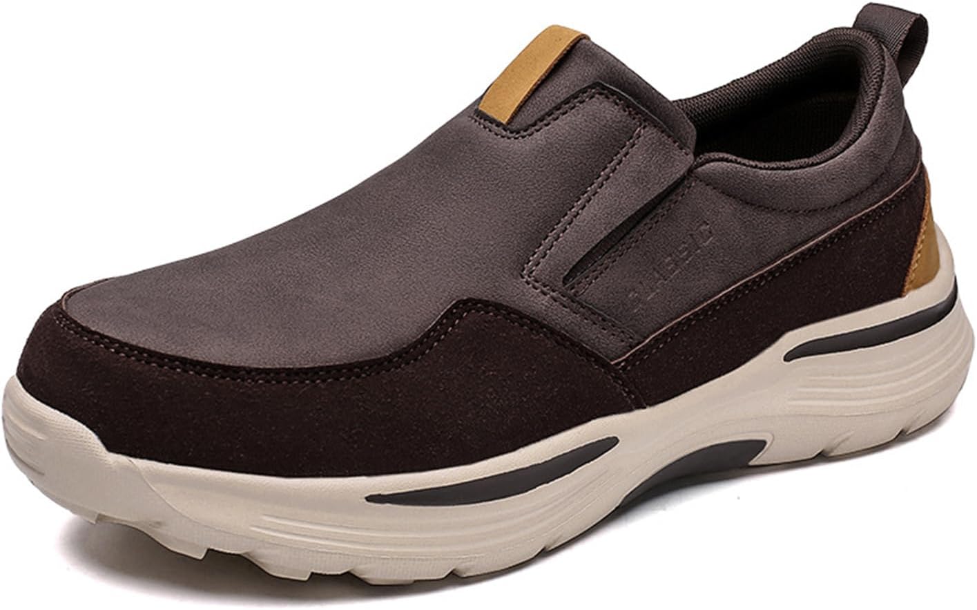 

Мужские кожаные ортопедические лоферы на платформе с поддержкой свода стопы, подошвой с протектором, противоскользящие, легкие, на молнии, для прогулок и работы на открытом воздухе, для походов Botrent, коричневый