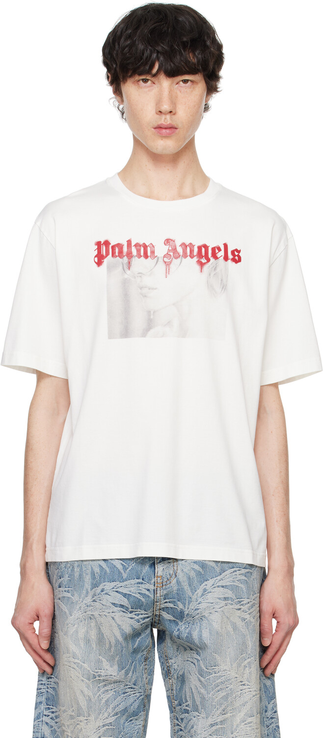 

Белая футболка с портретным карандашом Palm Angels, Off white/Dark red