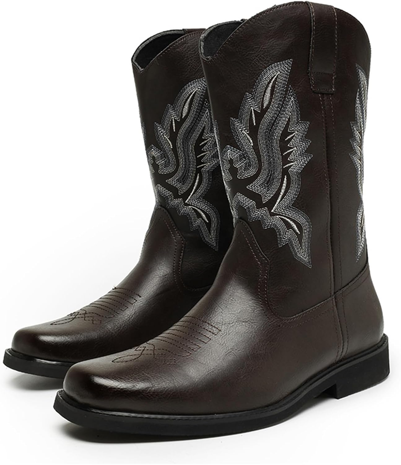 

Мужские ковбойские сапоги Abborora, классические с вышивкой, западного стиля, с противоскользящей подошвой, квадратным носком, средней длины, темно-коричневый