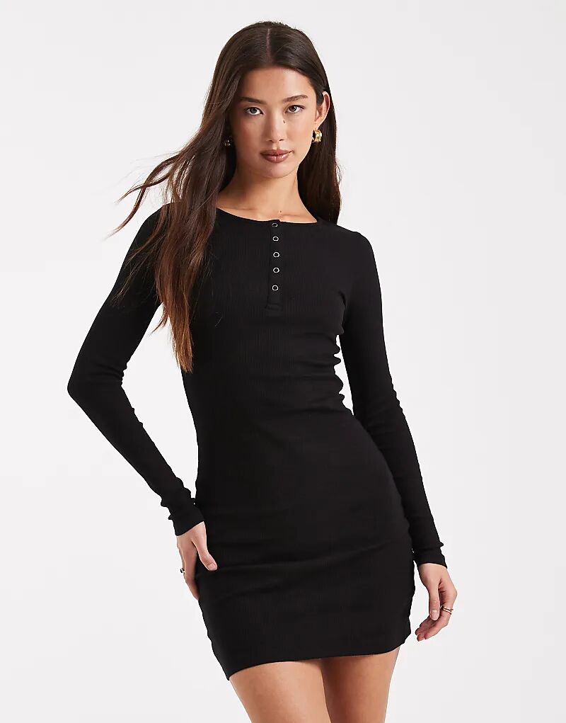 

Мини-платье Brave Soul из трикотажного полотна с длинными рукавами и пуговицами, черное