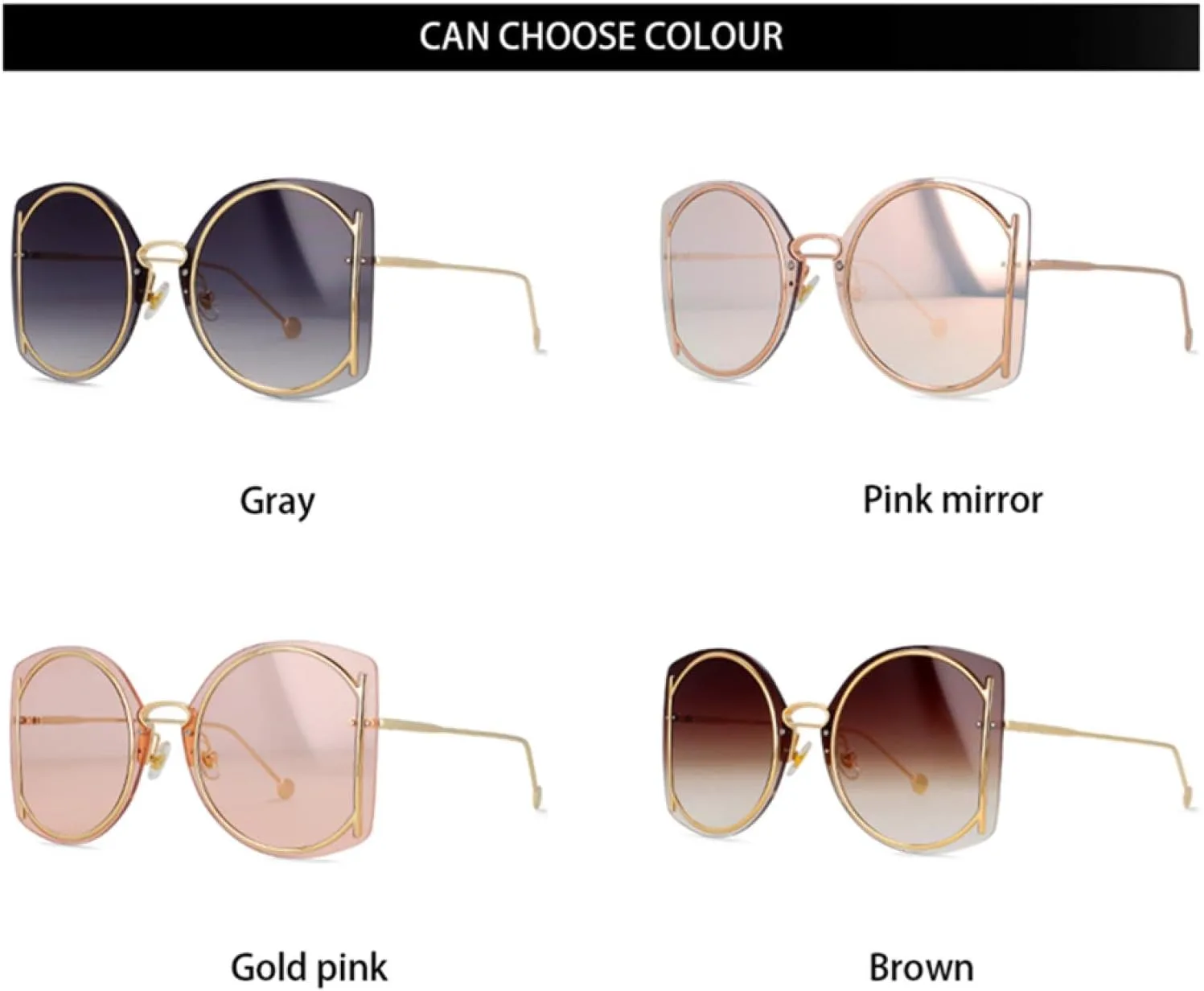 

47048 Роскошные солнцезащитные очки для женщин, без оправы, градиентные линзы, защита от УФ-излучения UV400, цветные зеркальные линзы, модные очки TOIPASTN, Brown