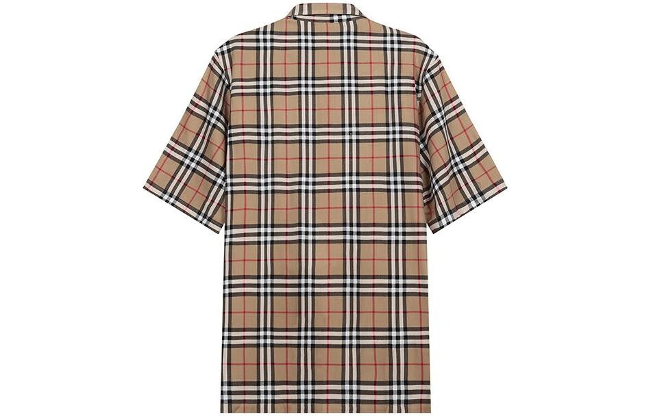 Рубашка Burberry мужская однобортная с коротким рукавом в клетку, бежевая — фото 2