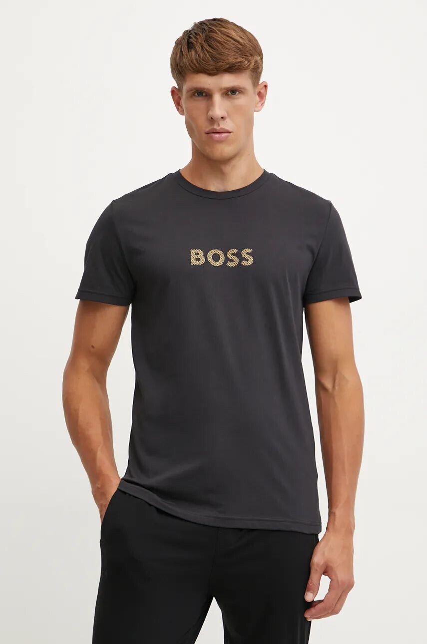 

BOSS хлопковая пляжная футболка, черный