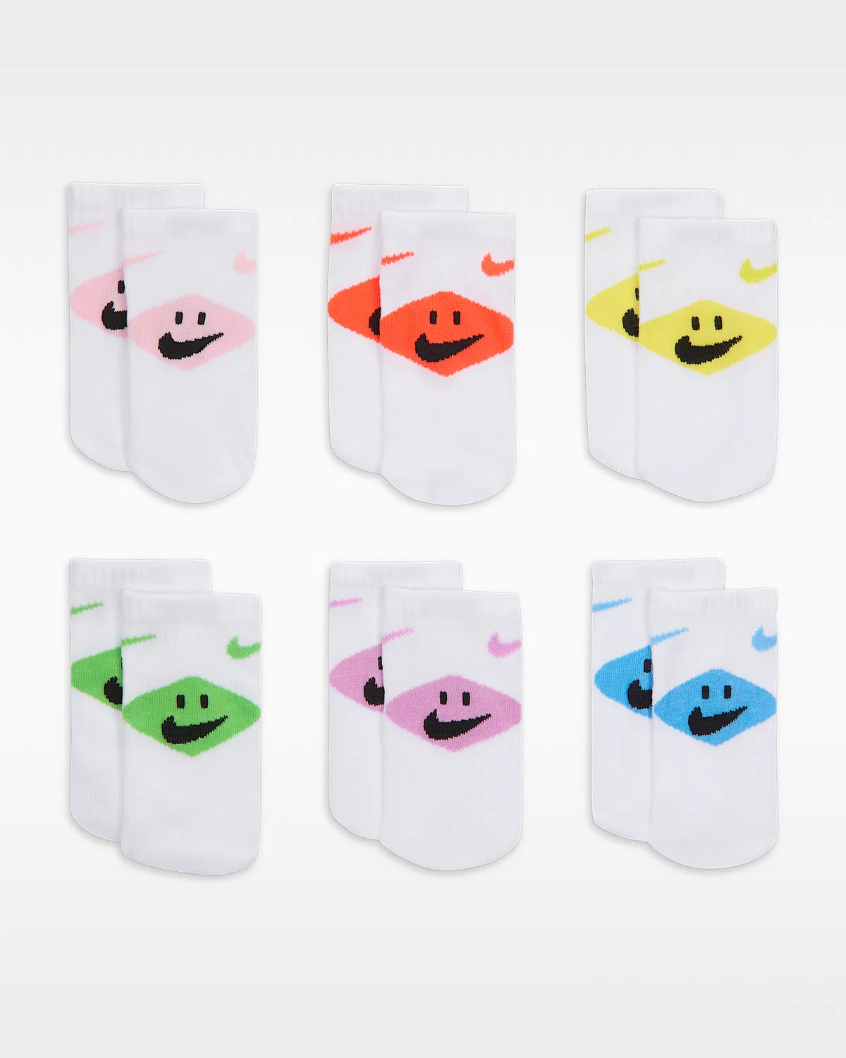 Baby Smiley носки по щиколотку (6 пар) Nike, Multi-Color/White/Black