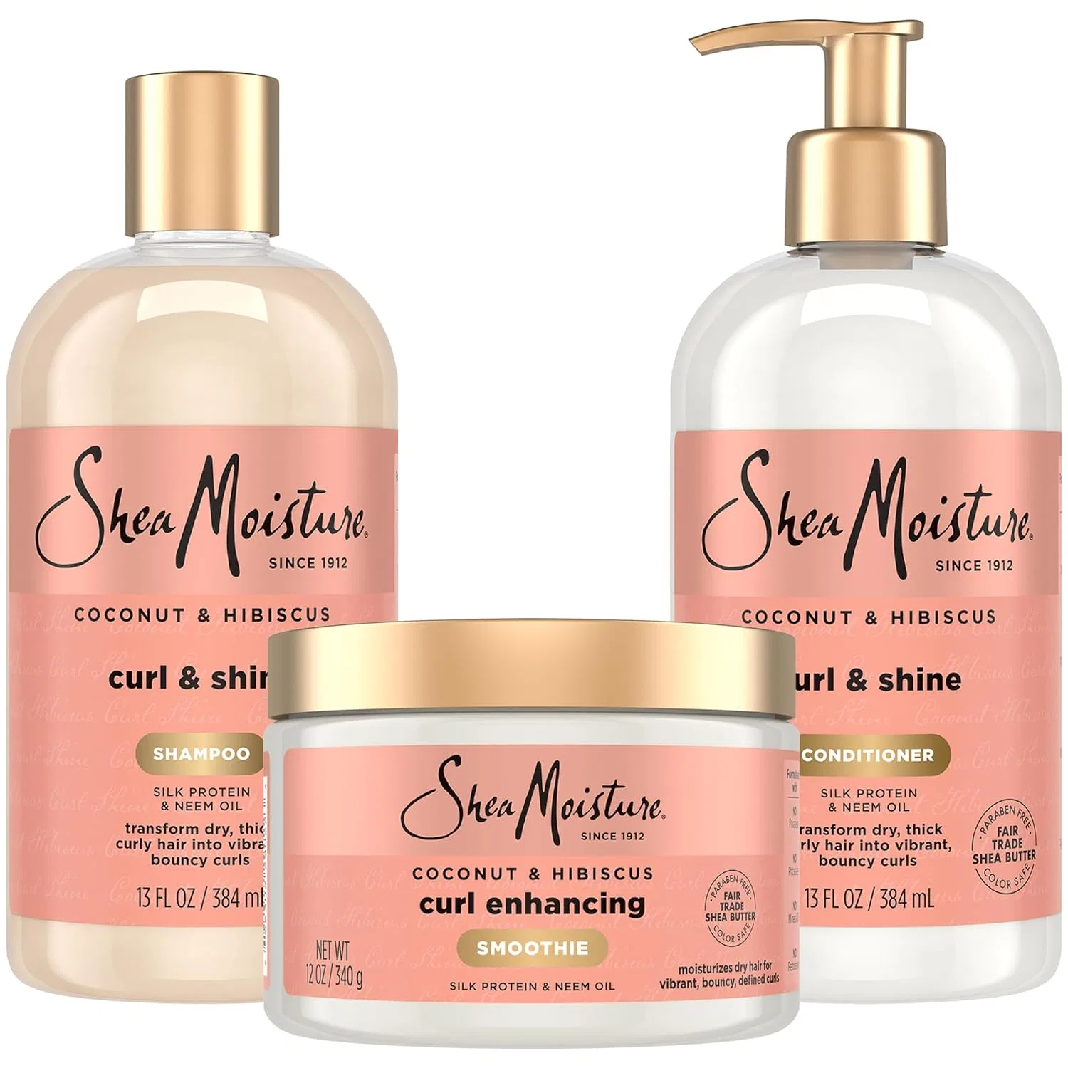Трио Shea Moisture Coconut & Hibiscus Curl: шампунь, кондиционер, смузи для усиления завитков Shea Moisture