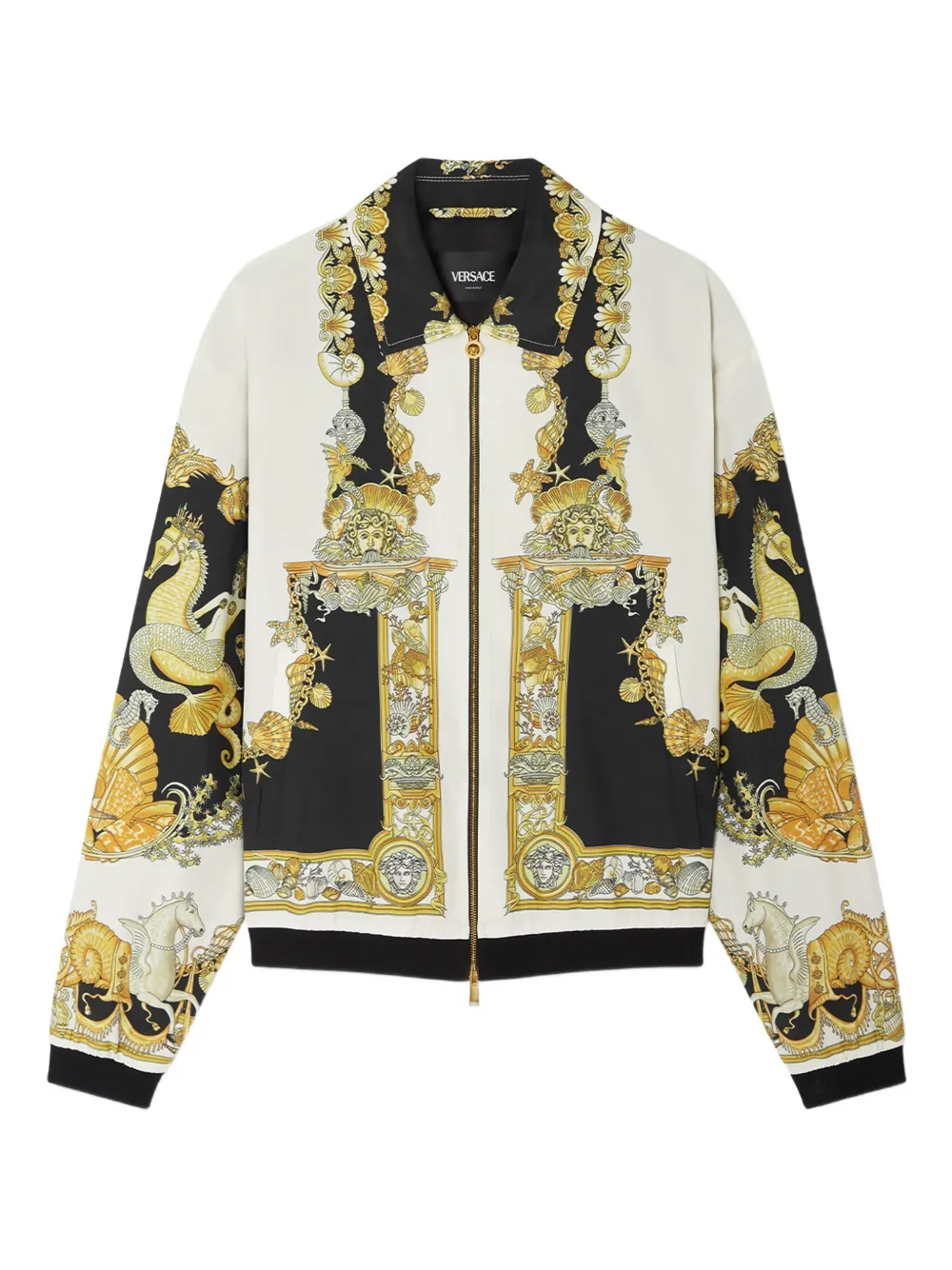

Куртка на молнии с принтом морского конька VERSACE, черный