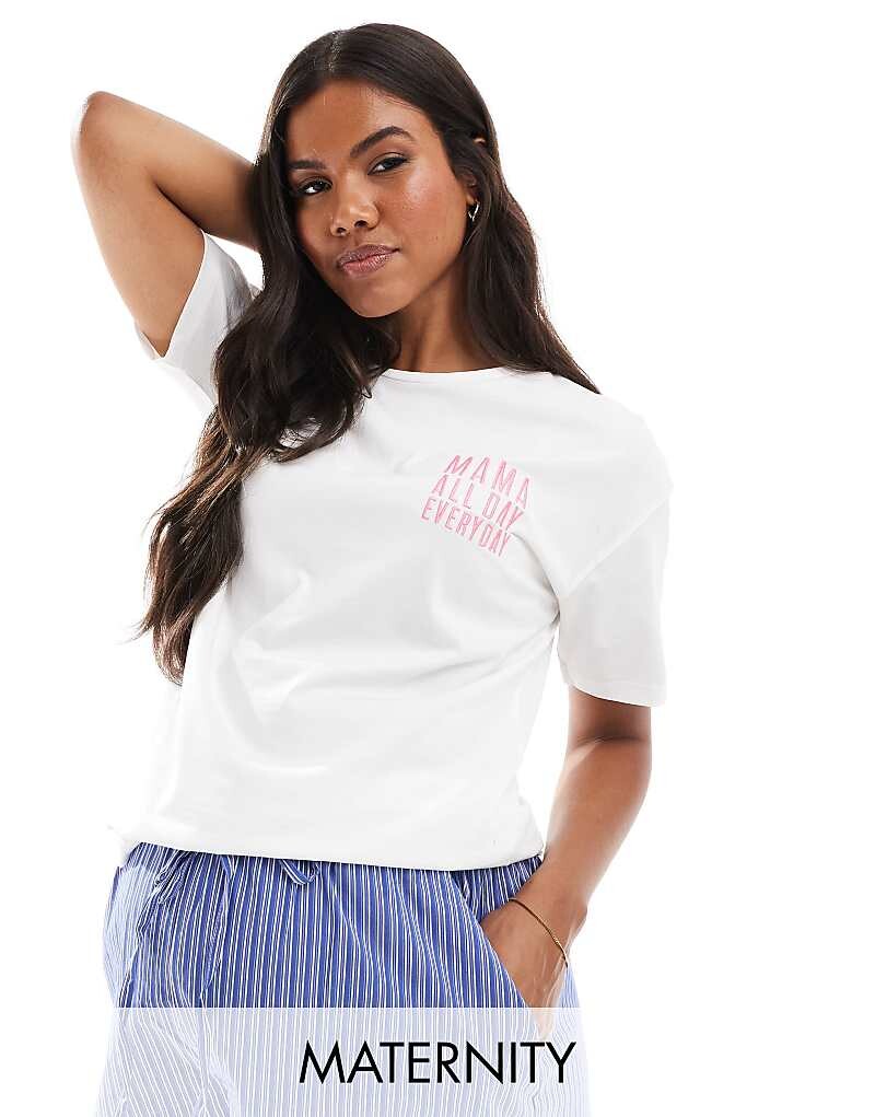 

Белая футболка с вышивкой Mamalicious Maternity "Mama All Day Everyday"