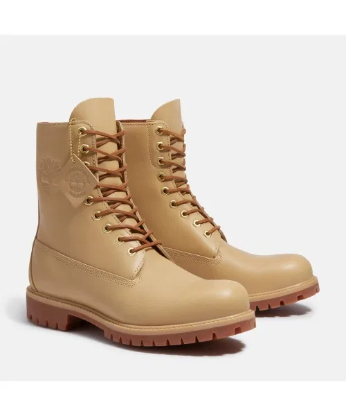 Ботинки водонепроницаемые 8 дюймов Timberland Premium кожаные, широкие, цвет светлый бежевый — фото 3