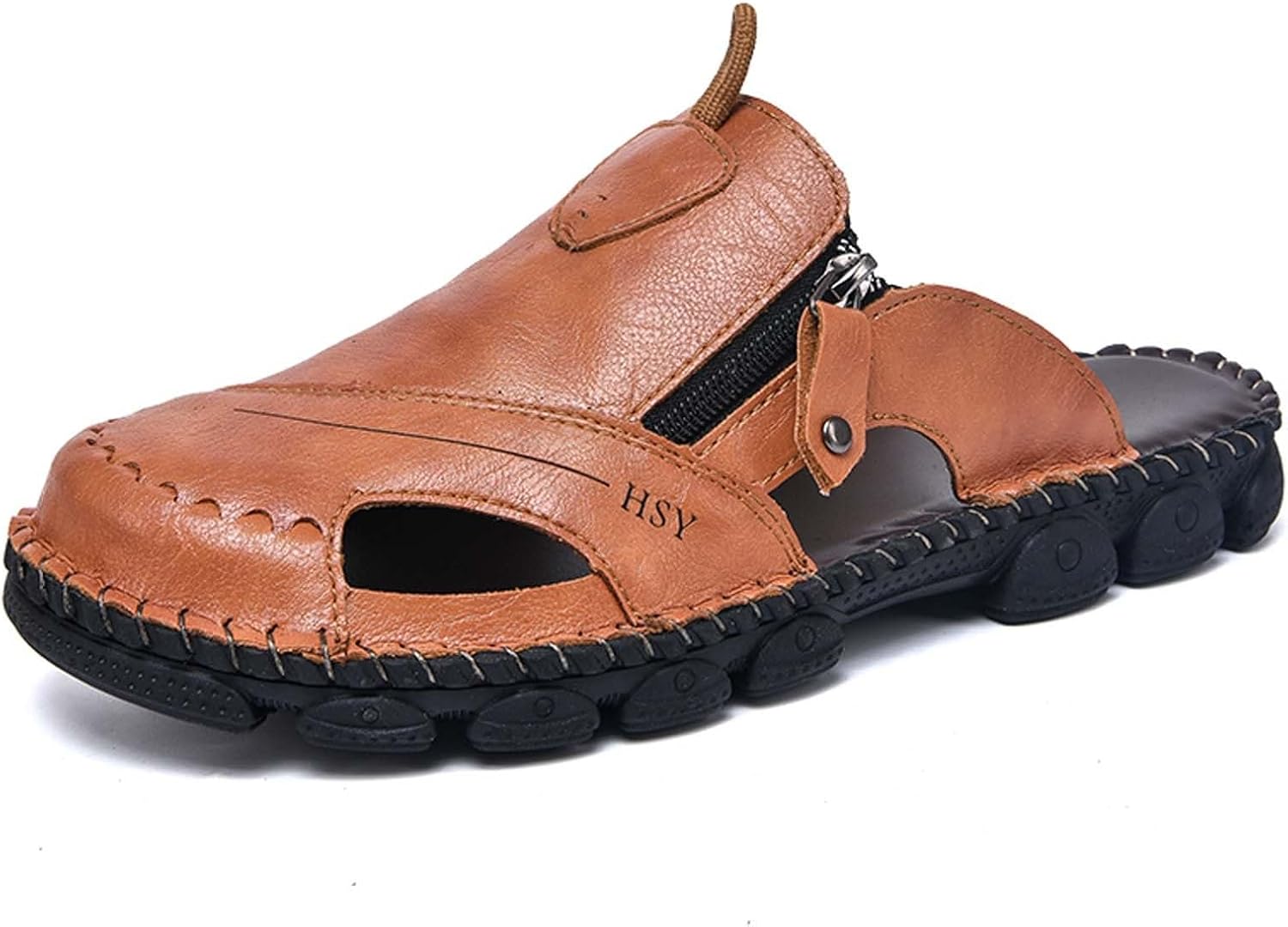 

Мужские кожаные сандалии с закрытым носком, летние повседневные дышащие пляжные туфли-рыбацкие, удобные для улицы, без шнурков Generic, Coffee