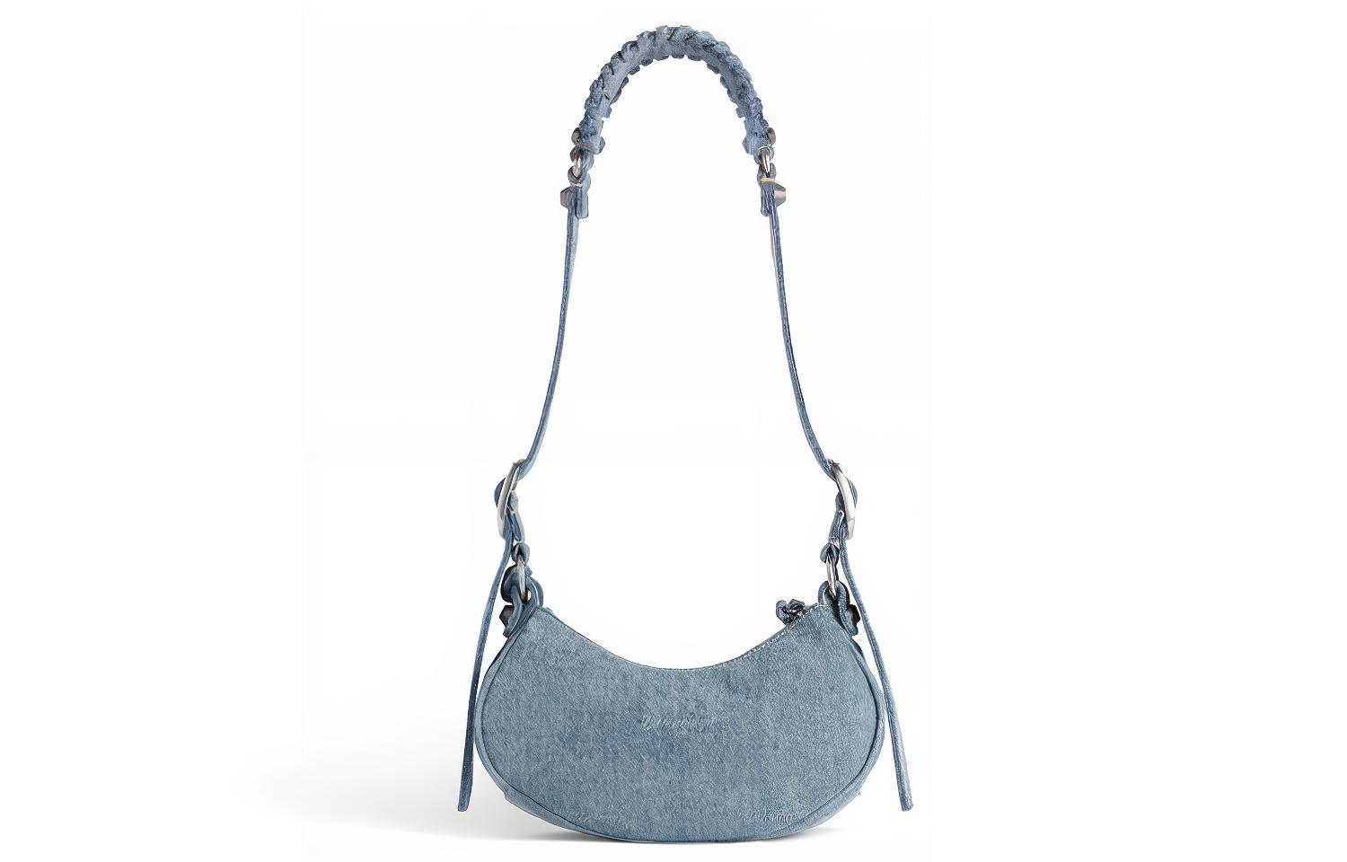 Сумка на плечо джинсовая мини женская синяя Balenciaga Le Cagole — фото 4
