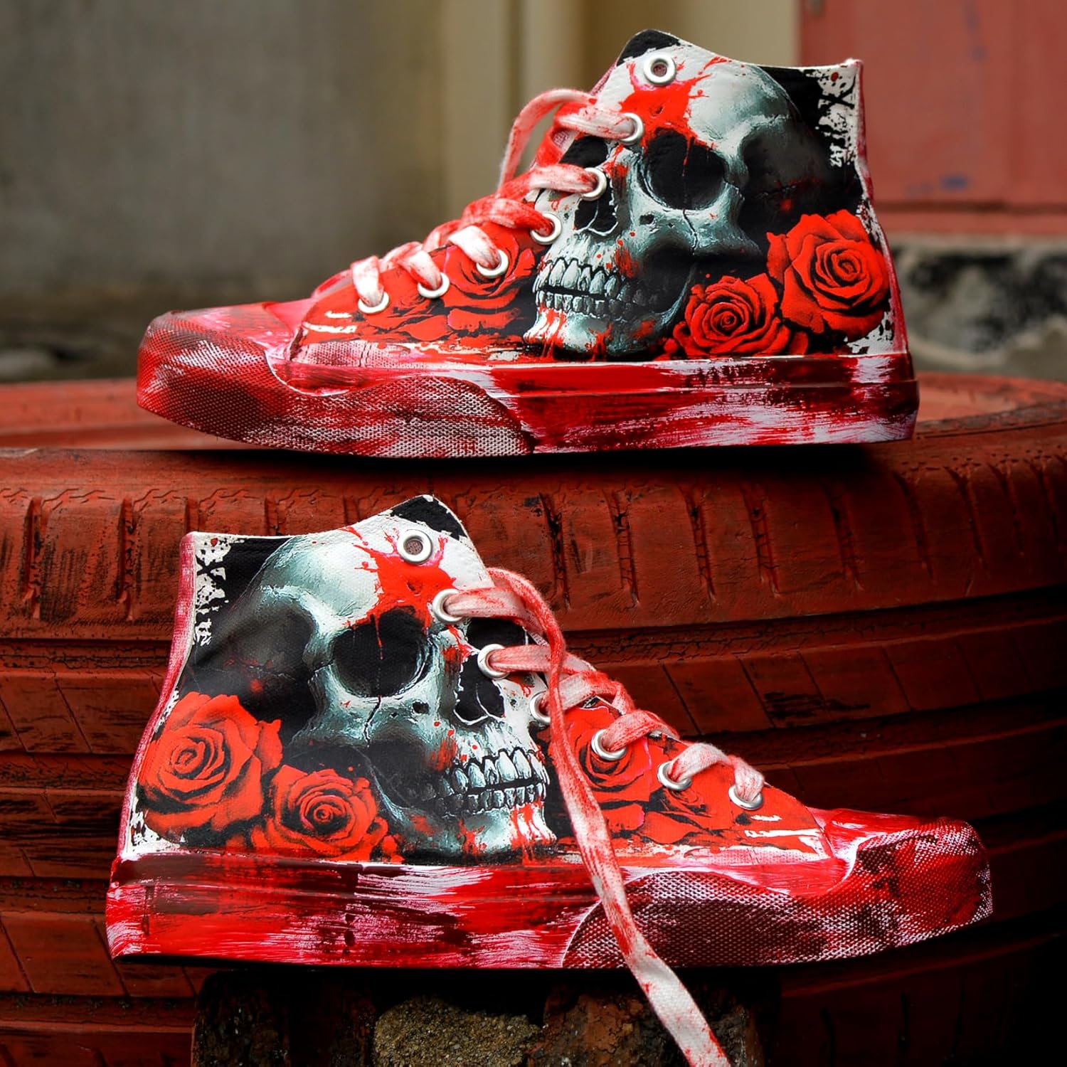 Женские кроссовки GXZUORUI Gothic Skull, модные мужские туфли с ручной росписью в стиле граффити, панк-косплей, хип-хоп, для подростков, студентов, повседневная уличная обувь, белый — фото 4