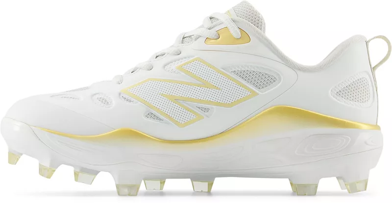 Женские формованные бутсы для софтбола New Balance Fresh Foam X VELO v4, белый/золотой — фото 3