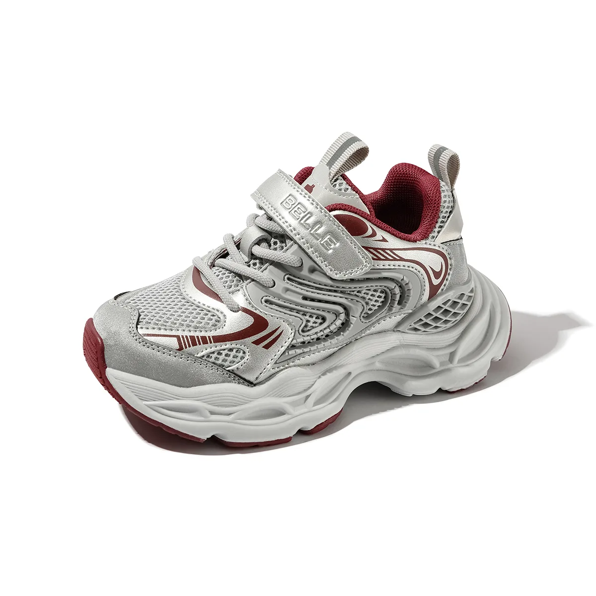 Slip Resistant Anti Kick Cushioning Abrasion Resistant Breathable Kids Lifestyle Shoes Kids' BELLE, серебро темно-красный — фото 3