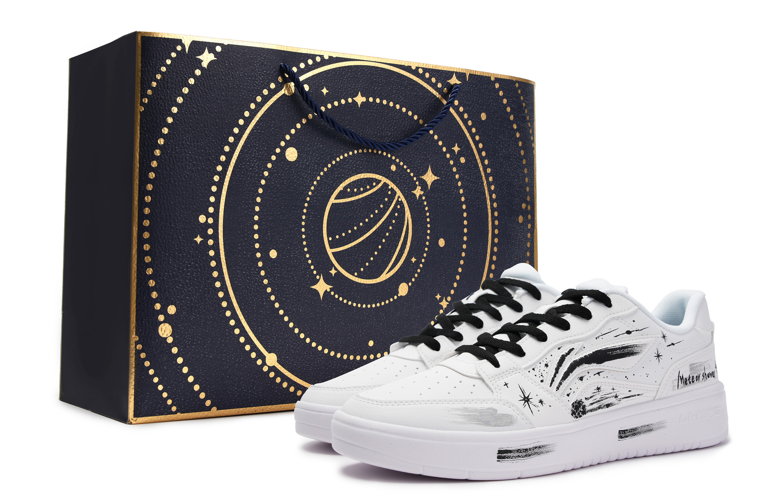 

Li Ning Sycee Synthetic Leather с амортизацией, увеличение роста, устойчивость к истиранию, легкий, дышащий, противоскользящий Li-Ning, ink splatter shooting stars-shopping bag