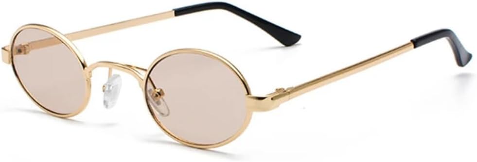 

Солнцезащитные очки для мужчин и женщин - защита UV400 - маленькая оправа, овальные металлические линзы в стиле панк, яркие цвета, для занятий спортом на открытом воздухе и вождения DSVIGF, Gold-brown