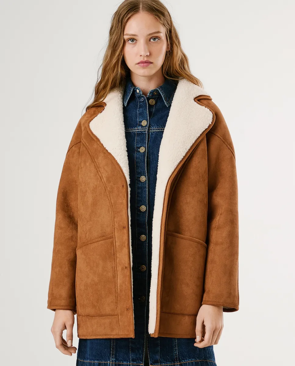 

Женское замшевое пальто с подкладкой из овчины Pepe Jeans, коричневый