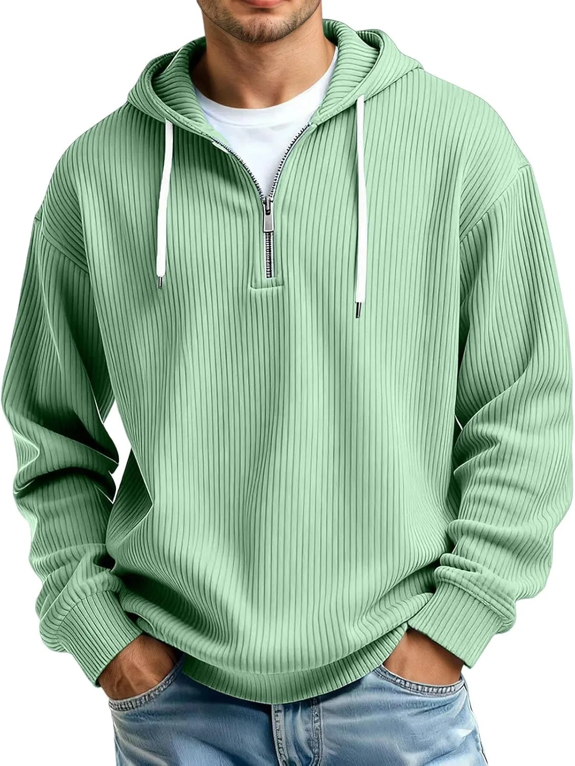 

Толстовка-полузип мужская с длинным рукавом, однотонная, с карманами