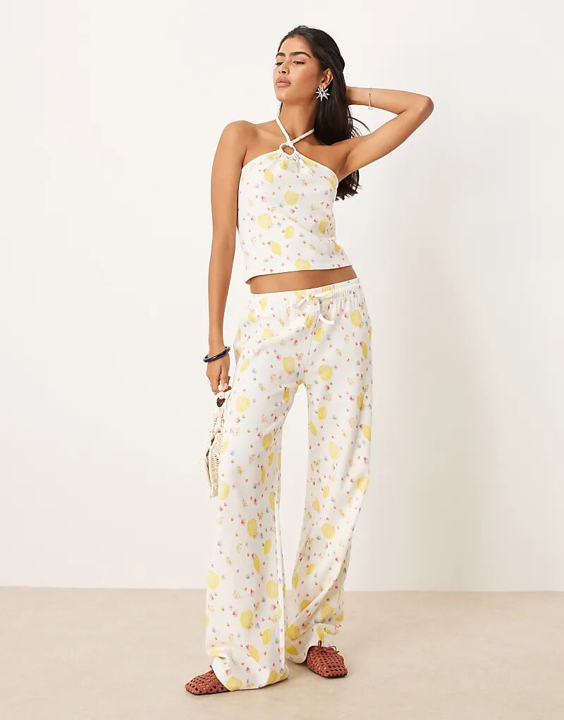

Широкие брюки ASOS DESIGN с вафельным принтом и лимонным принтом