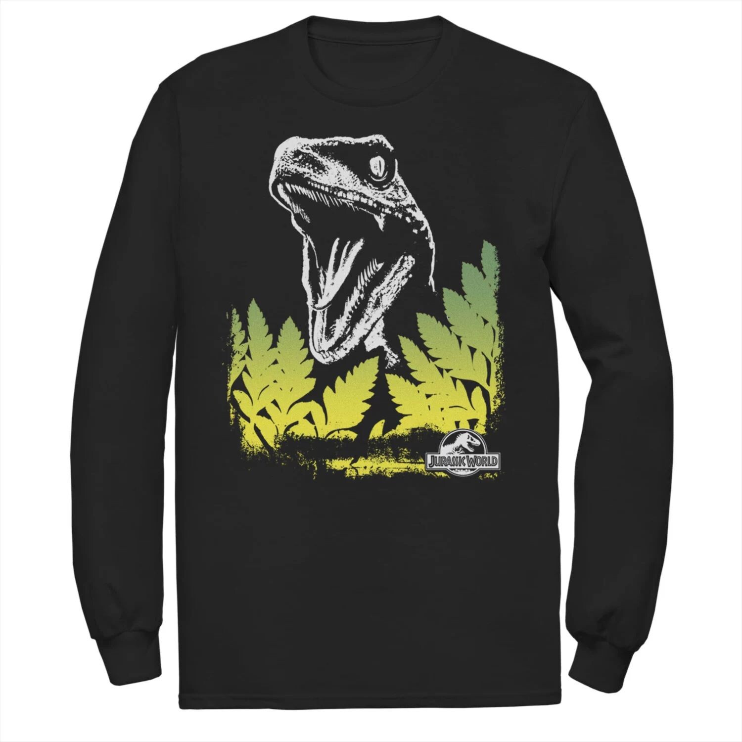 

Мужская футболка Jurassic World Raptor Roaring Behind Busches с длинными рукавами и рисунком Licensed Character, черный
