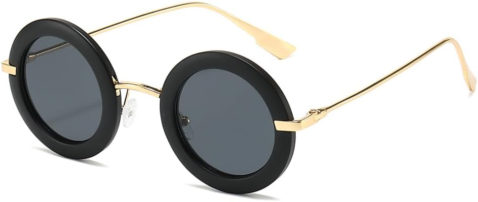 

Солнцезащитные очки для мужчин и женщин - защита UV400 - круглая оправа, металлические петли, цветные линзы, для занятий спортом на открытом воздухе и вождения QWBSER, 1