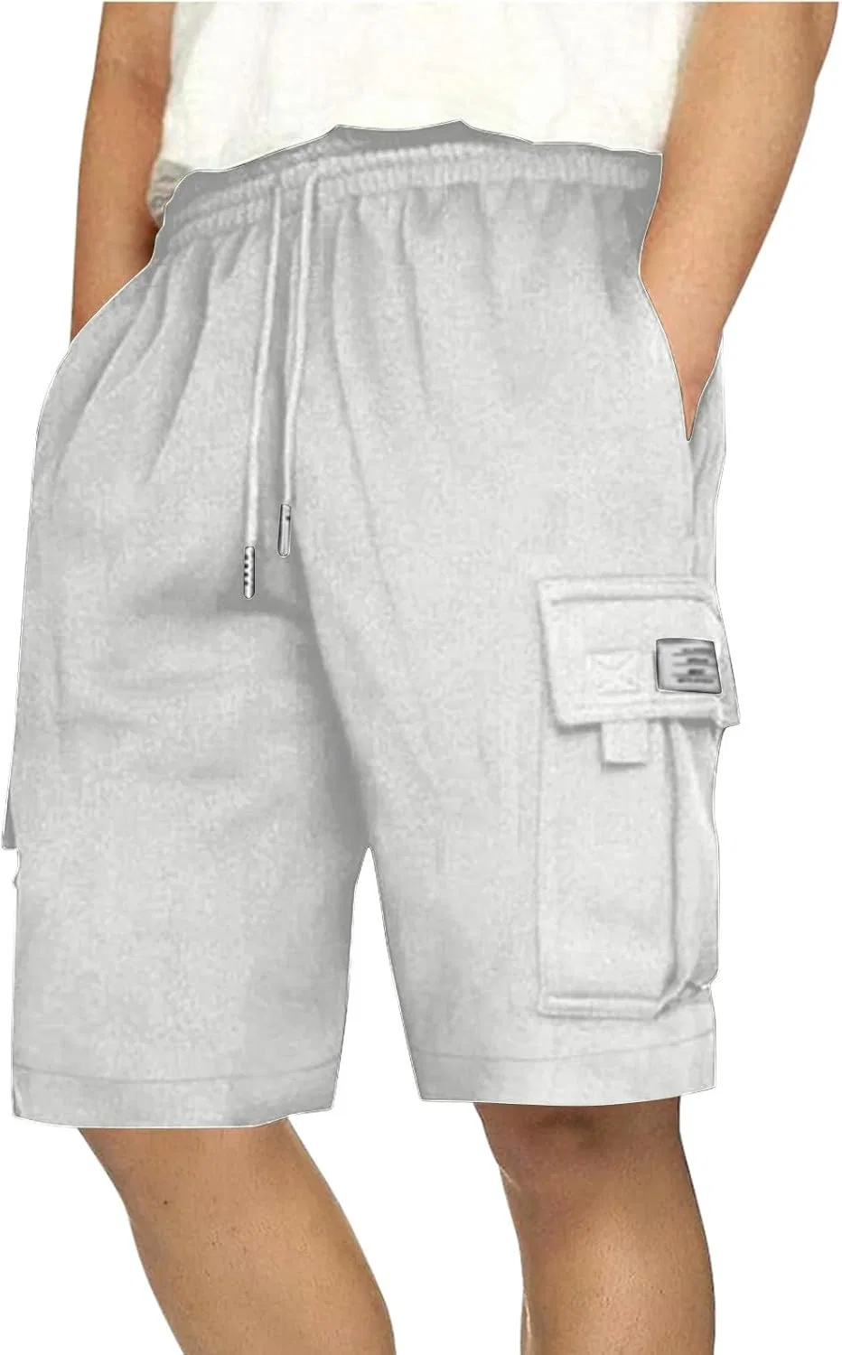 Шорты спортивные мужские с карманами, Elastic Waist Drawstring, белый