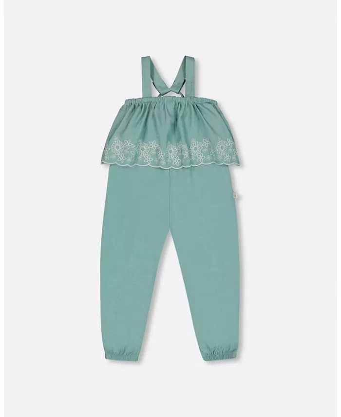 

Комбинезон для девочек из денима с вышивкой Light Blue Deux par Deux, синий