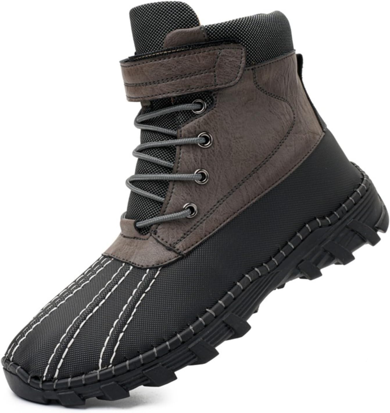

Мужские высокие кожаные ботинки на шнуровке, водонепроницаемые, с широкой круглой ноской, противоскользящей резиновой подошвой, ботинки до щиколотки для зимы, снега, дождя, активного отдыха на улице, походов и повседневной носки Netehadi, серый