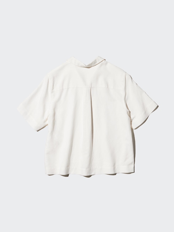 Рубашка из смесового льна с открытым воротником, короткий рукав Uniqlo, 11 pink — фото 4