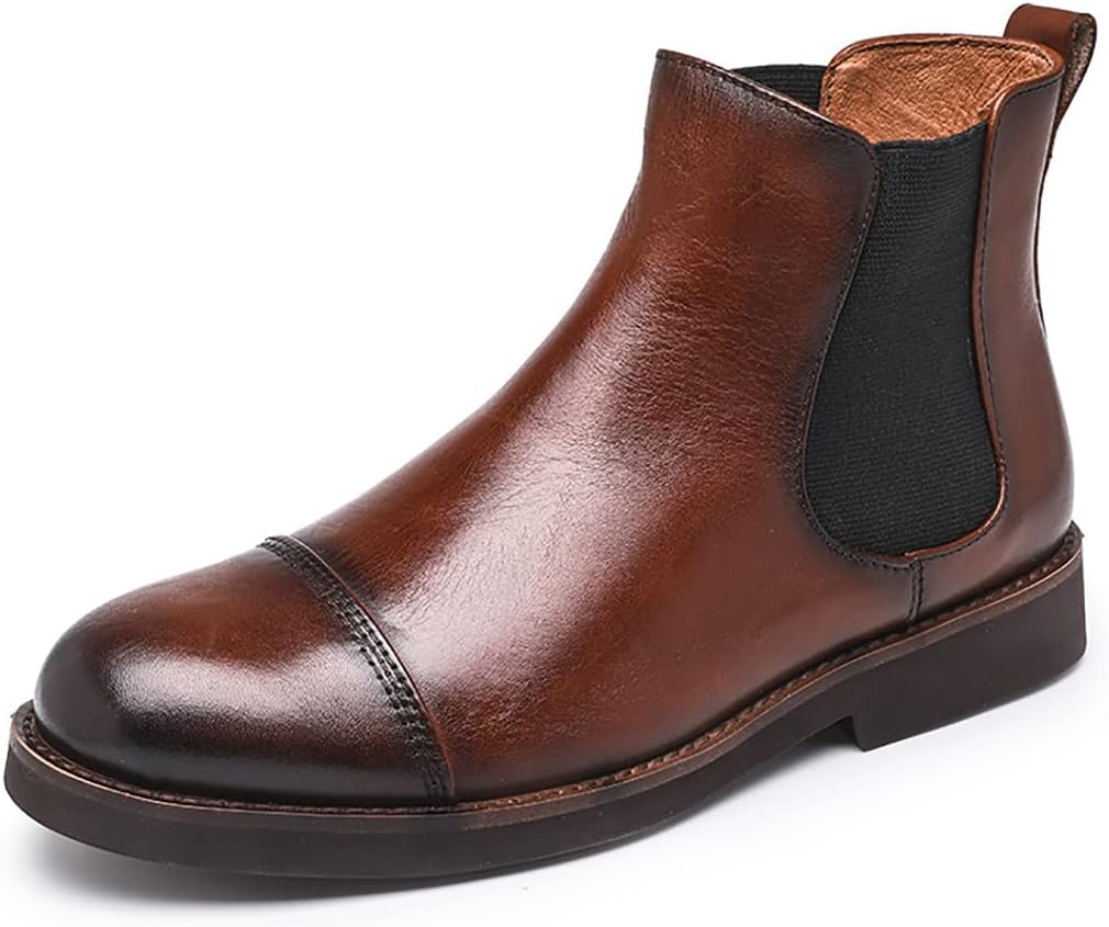 

Мужские повседневные ботинки-челси Santimon на щиколотку, без застежки, с круглым носком, из натуральной кожи, классические, ретро, стильные, для бизнеса, свадеб, вечеринок и западного балла, коричневый