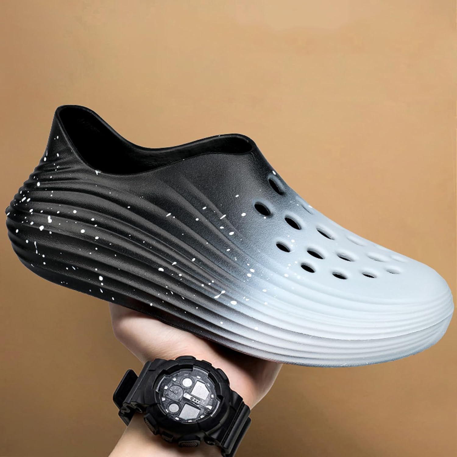 Мужские слипоны из пены с вырезами, стиль Foam Runner, легкие, прочные, из материала EVA, дышащие, мягкие пляжные сандалии с вентиляцией для мужчин Inkuil, черный/серый — фото 2