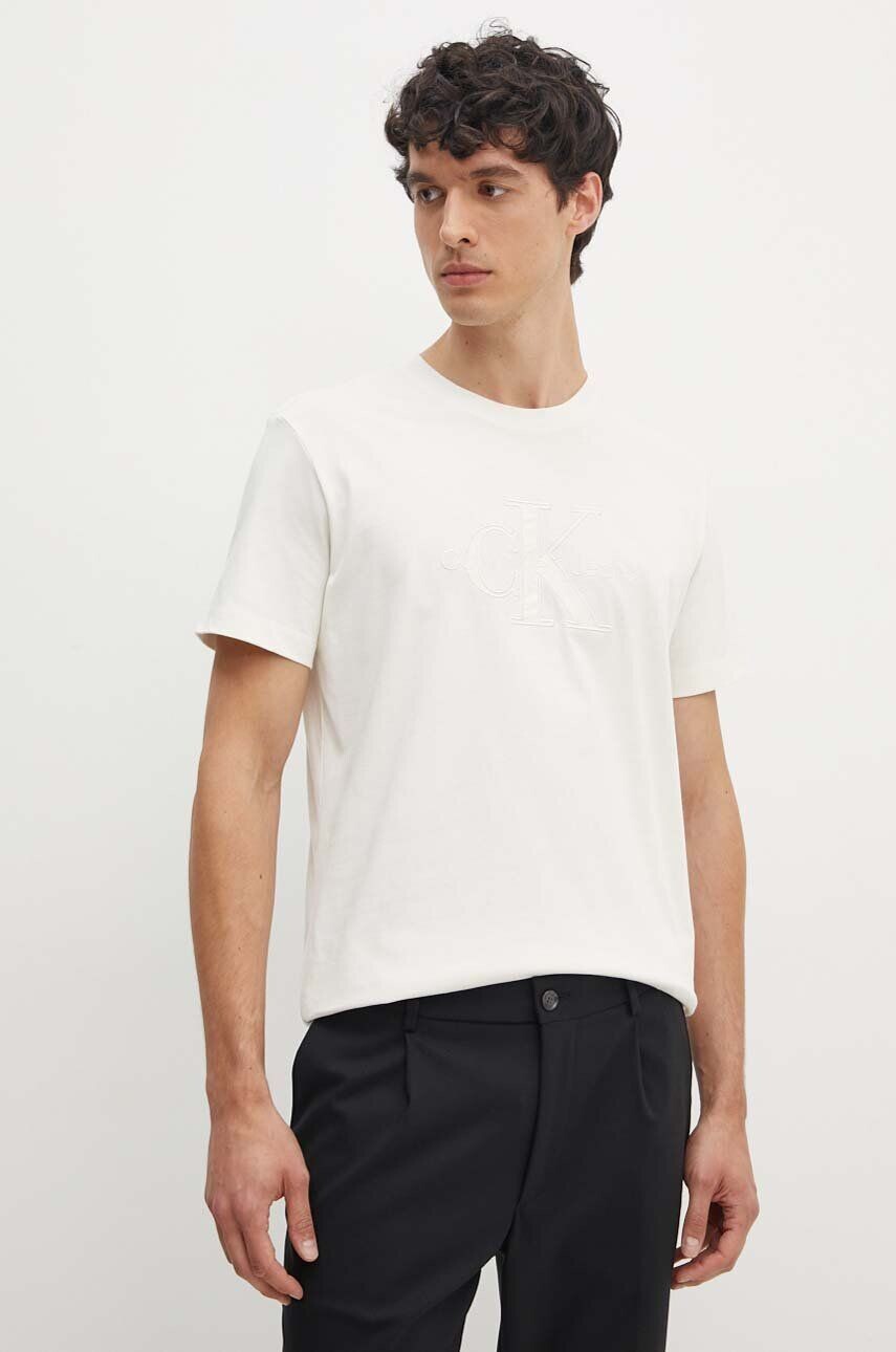 

Хлопковая футболка Calvin Klein Jeans, бежевый