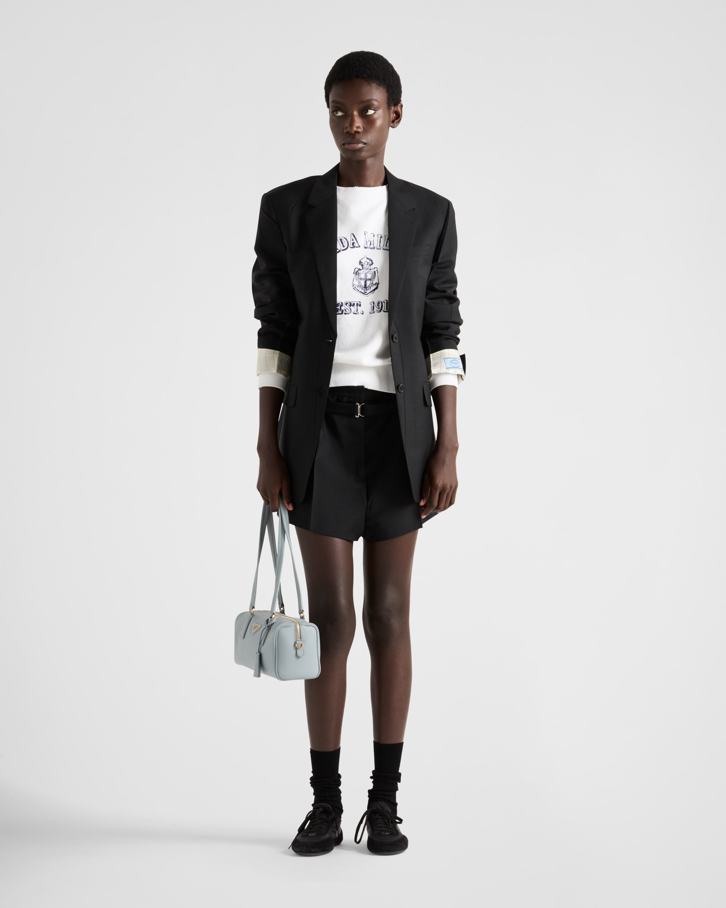Однобортный пиджак из мохера козленка Prada, черный — фото 2