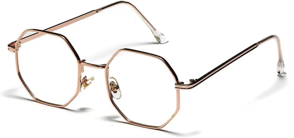 

Ретро-солнцезащитные очки в шестиугольной металлической оправе, модные, цвет розовое золото, зеркальные, защита от УФ-излучения UV400 HVTVTLA, Golden Clear